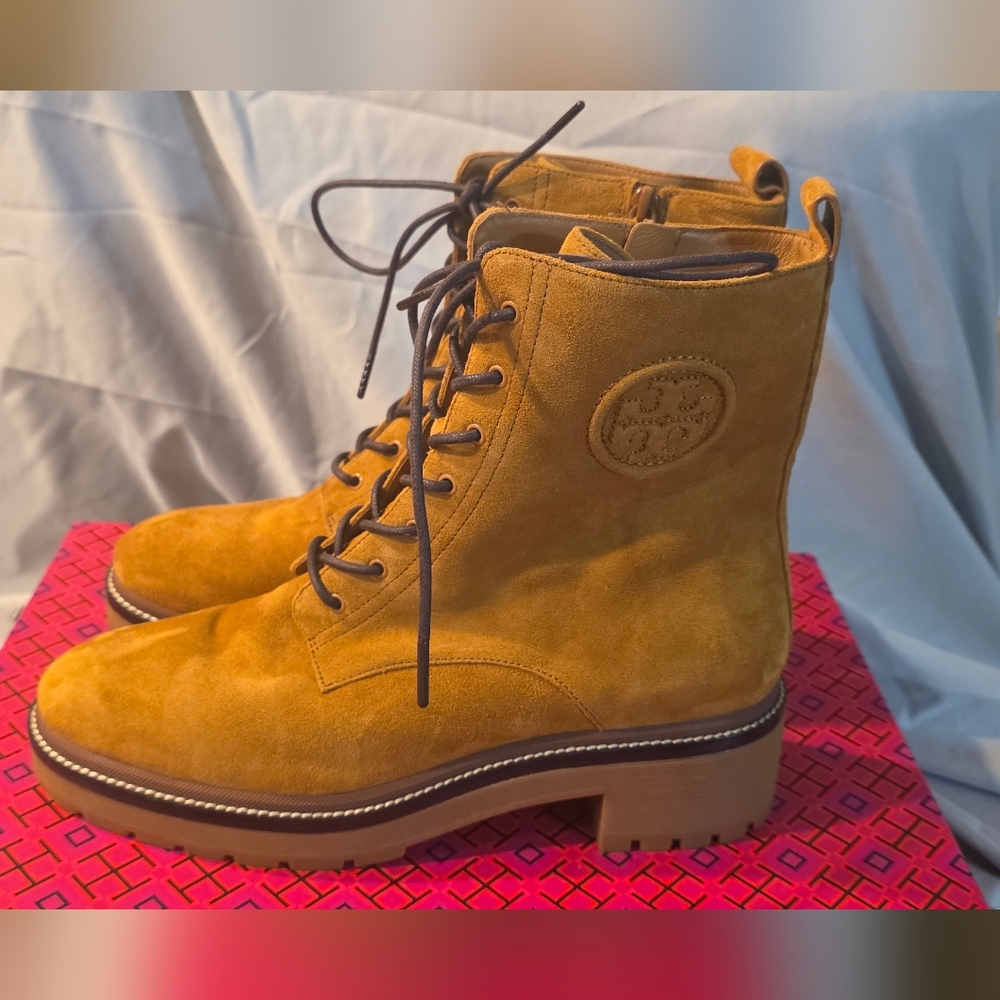 Tory Burch Miller Lug Sole 50mm Suede Booties Segale Women Size 11M NWB Defects
